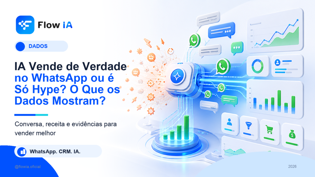 Capa FlowIA sobre IA vendendo no WhatsApp com dados comerciais e CRM