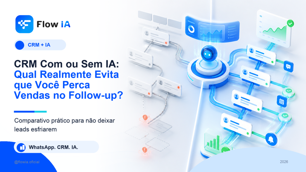 Capa FlowIA comparando CRM com IA e CRM sem IA para follow-up comercial