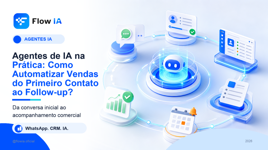 Capa FlowIA sobre agentes de IA automatizando vendas do primeiro contato ao follow-up