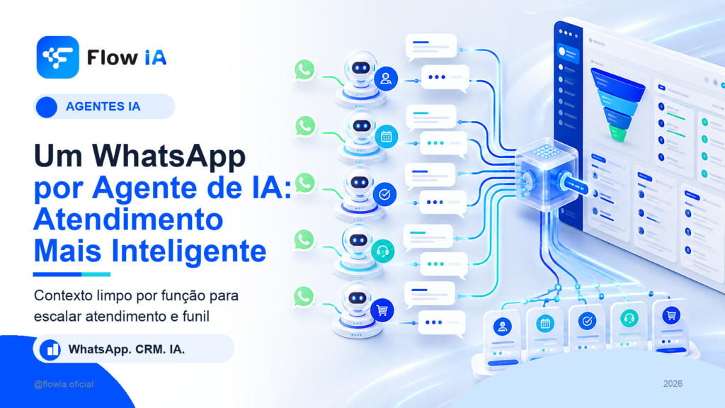 Capa FlowIA sobre um WhatsApp por agente de IA para atendimento comercial
